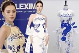 Hoa hậu Tiểu Vy hứng chỉ trích vì bộ váy hoạ tiết gốm xanh bị đánh giá "giống sườn xám Trung Quốc"