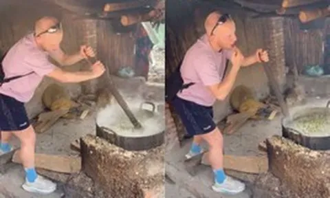 Khách Tây nấu cám lợn ở Hà Giang, vừa khuấy vừa nếm thử khiến dân mạng cười bò