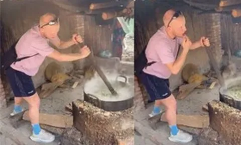 Khách Tây khuấy nồi cám lợn rồi bất ngờ nếm thử, dân mạng cười không ngớt