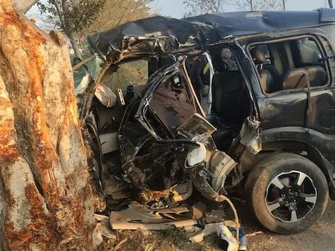 Ô tô đâm vào cây ven đường, 7 người đi đám cưới thương vong