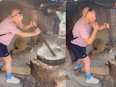 Khách Tây khuấy nồi cám lợn rồi bất ngờ nếm thử, dân mạng cười không ngớt