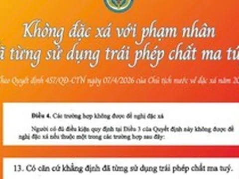 Không đặc xá với phạm nhân từng sử dụng chất ma tuý năm 2026